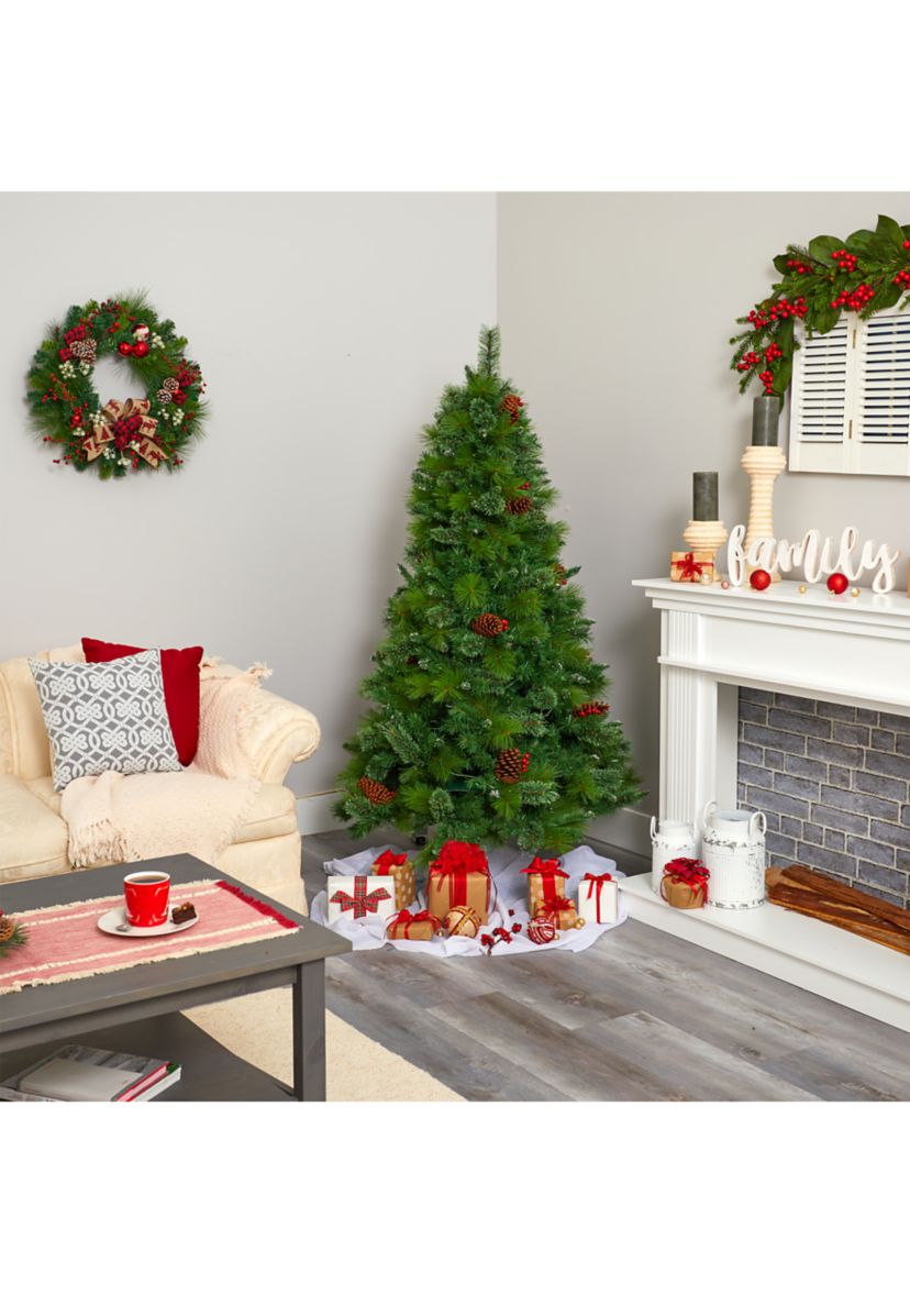6 Foot Montana Mixed Pine Artificial Christmas Tree with Pine Cones, Berries and 350 Clear LED Lights