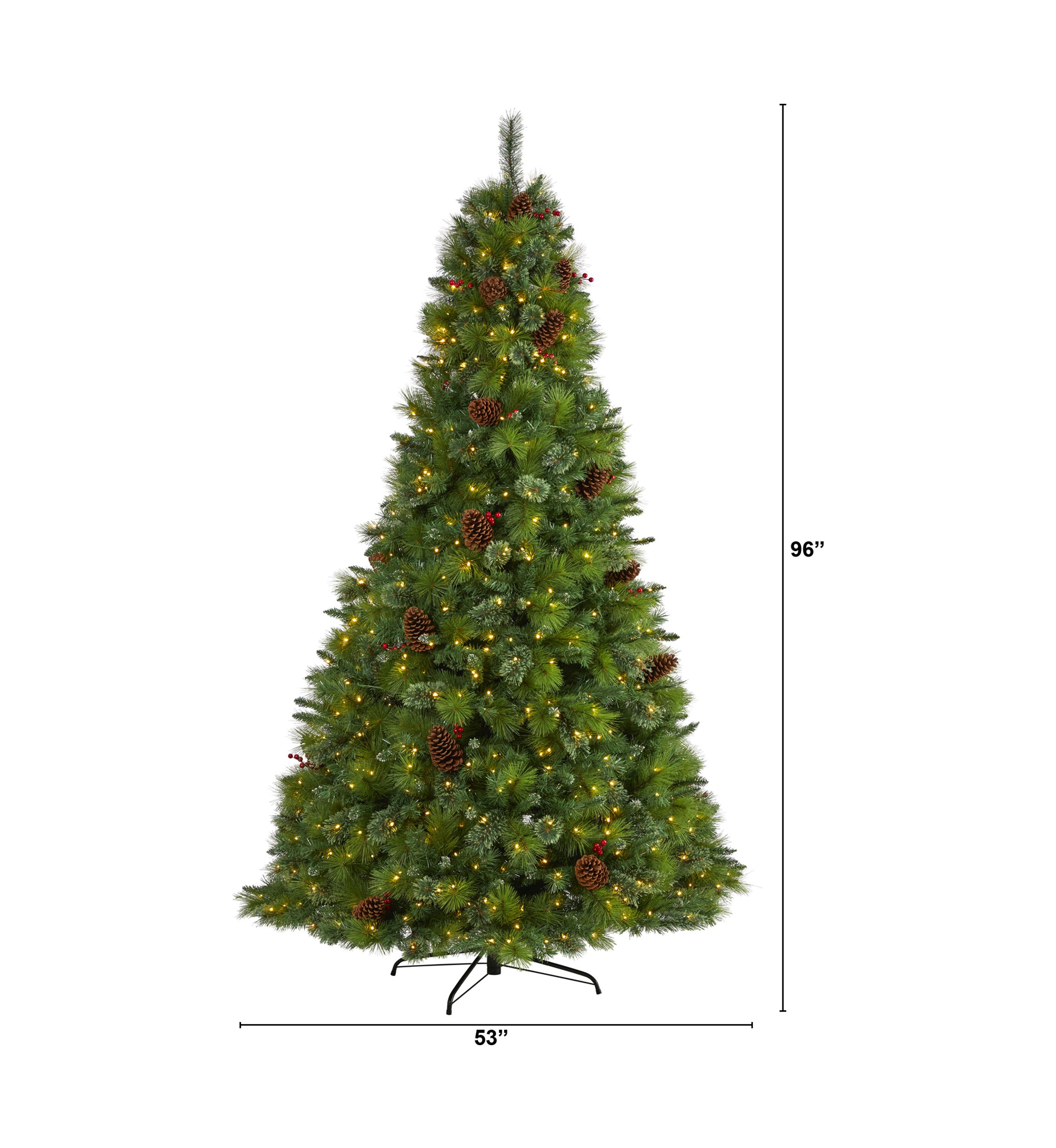 8 Foot Montana Mixed Pine Artificial Christmas Tree with Pine Cones, Berries and 700 Clear LED Lights