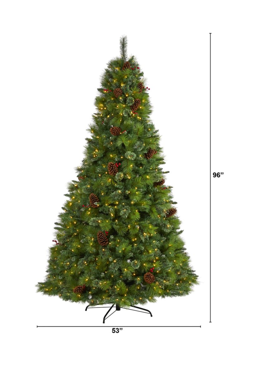 8 Foot Montana Mixed Pine Artificial Christmas Tree with Pine Cones, Berries and 700 Clear LED Lights