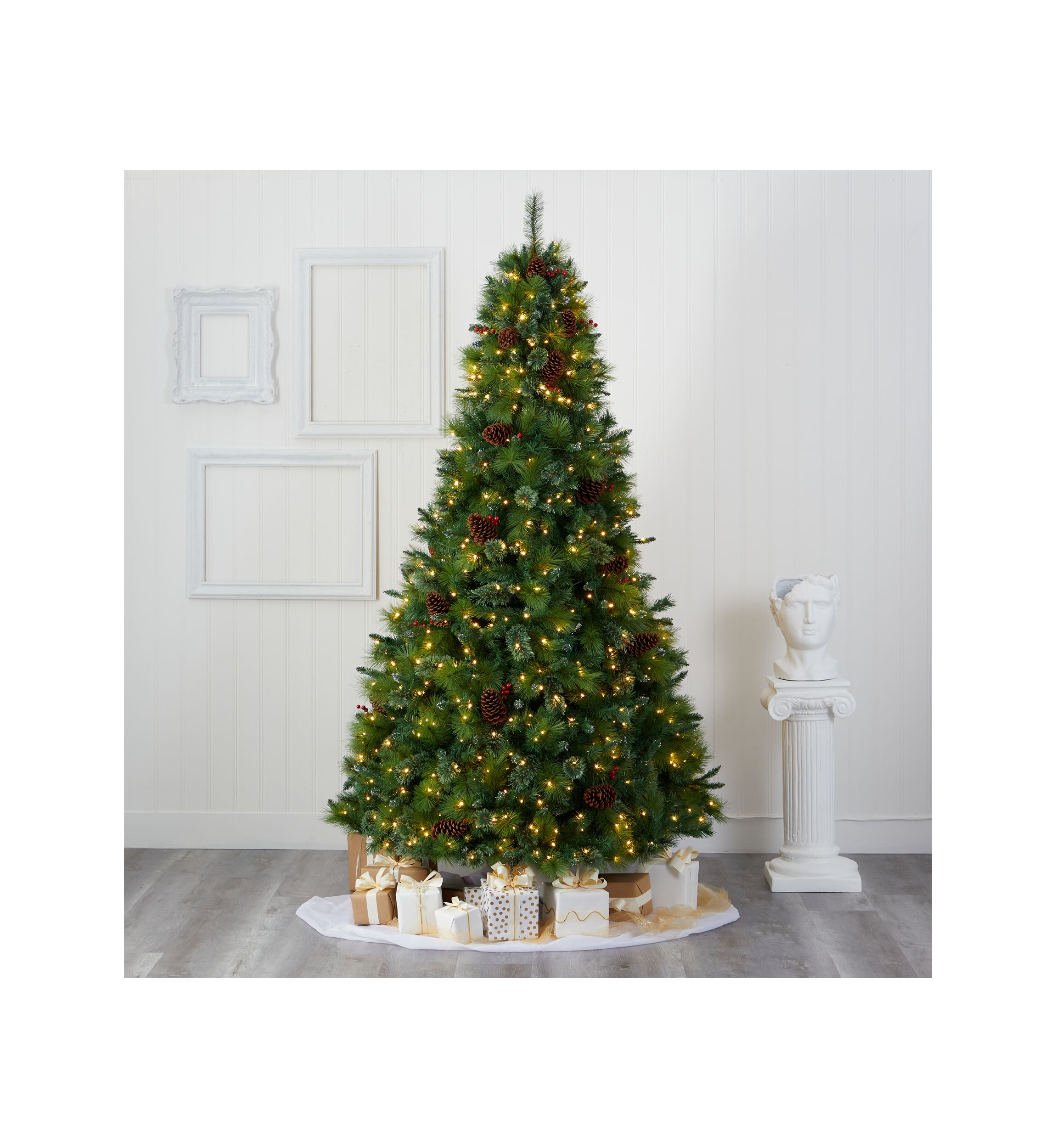 8 Foot Montana Mixed Pine Artificial Christmas Tree with Pine Cones, Berries and 700 Clear LED Lights