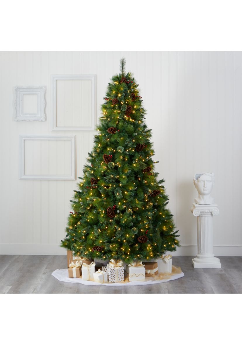 8 Foot Montana Mixed Pine Artificial Christmas Tree with Pine Cones, Berries and 700 Clear LED Lights