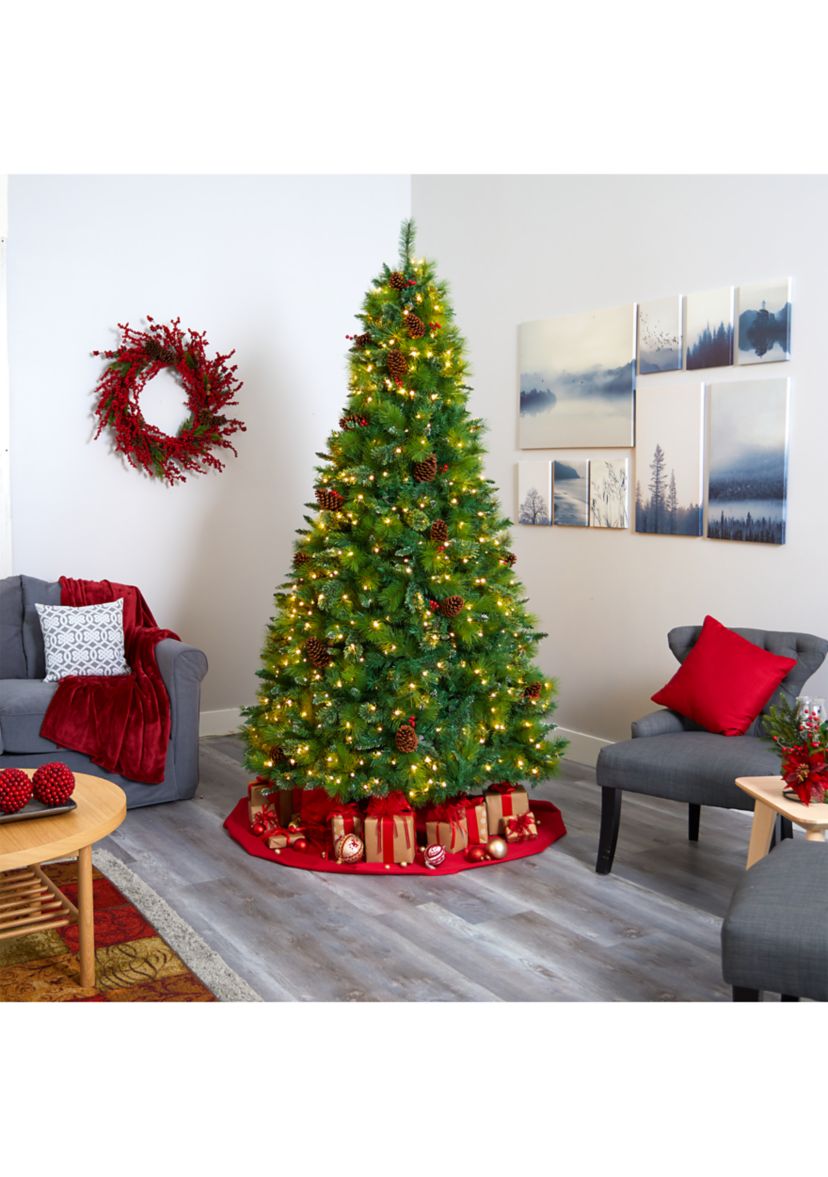 8 Foot Montana Mixed Pine Artificial Christmas Tree with Pine Cones, Berries and 700 Clear LED Lights