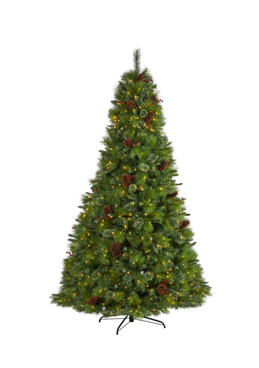 8 Foot Montana Mixed Pine Artificial Christmas Tree with Pine Cones, Berries and 700 Clear LED Lights