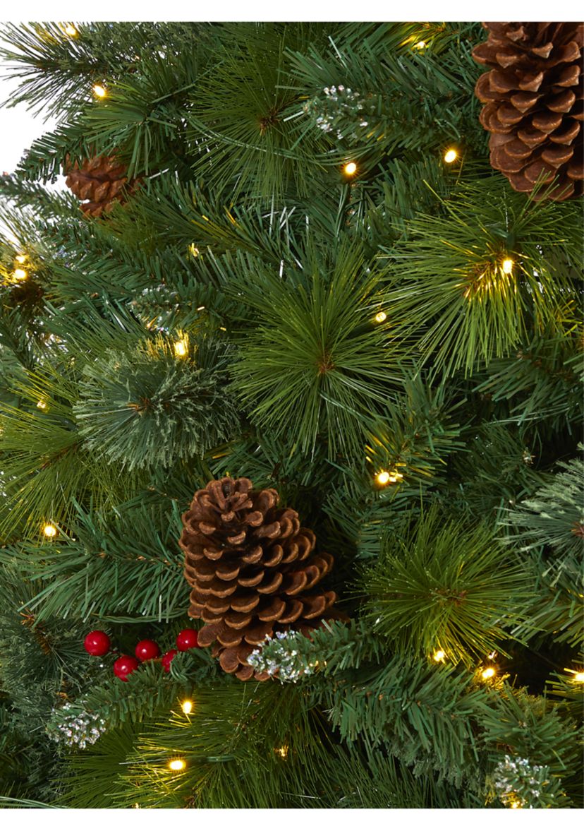 8 Foot Montana Mixed Pine Artificial Christmas Tree with Pine Cones, Berries and 700 Clear LED Lights