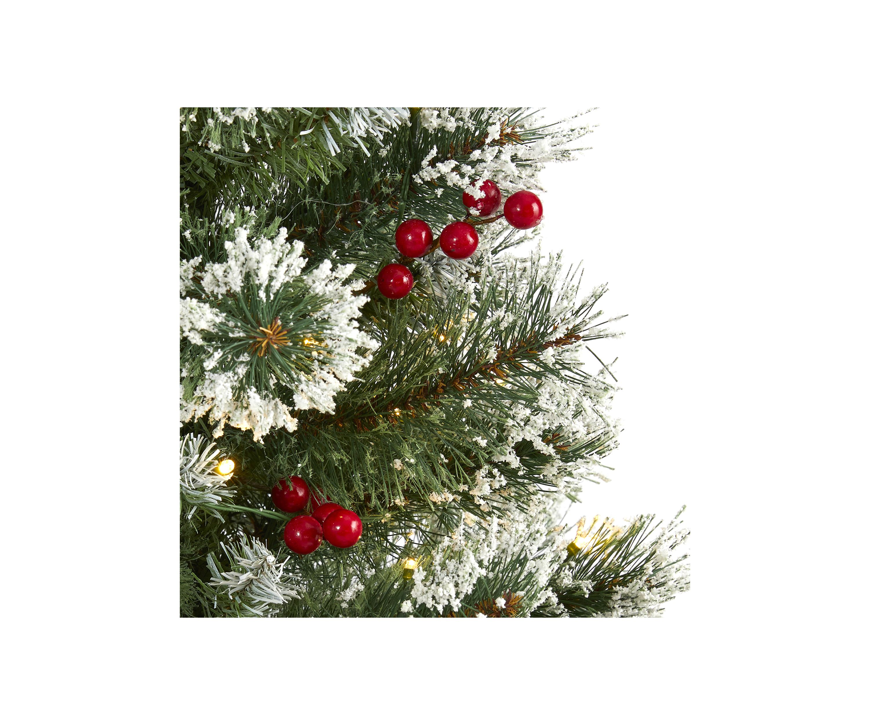 3 Foot Frosted Swiss Pine Artificial Christmas Tree with 50 Clear LED Lights and Berries
