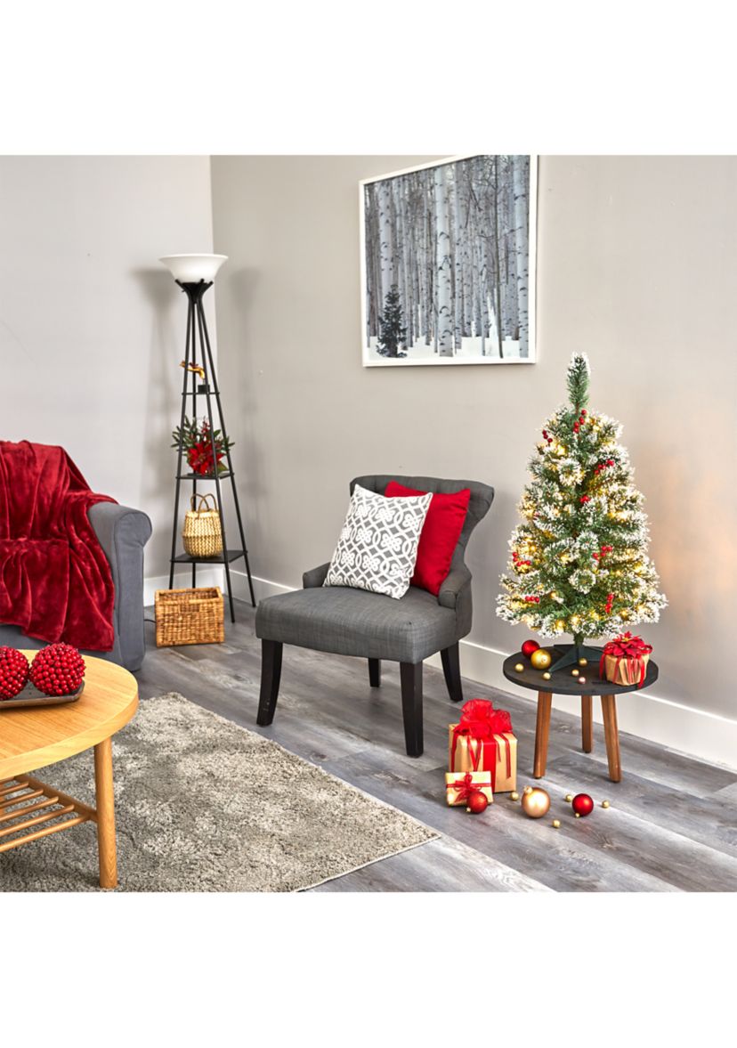 3 Foot Frosted Swiss Pine Artificial Christmas Tree with 50 Clear LED Lights and Berries