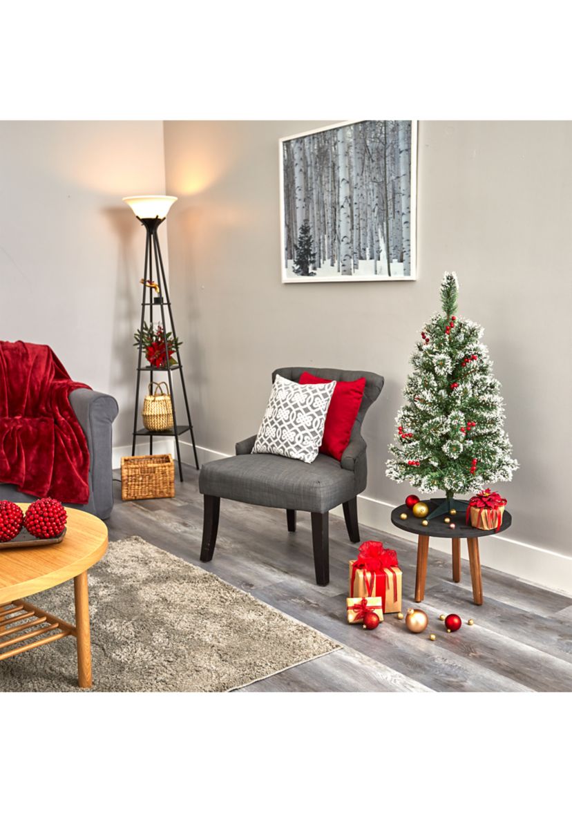 3 Foot Frosted Swiss Pine Artificial Christmas Tree with 50 Clear LED Lights and Berries