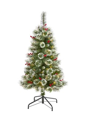 Foot Frosted Swiss Pine Artificial Christmas Tree with Clear LED Lights and Berries