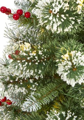 Foot Frosted Swiss Pine Artificial Christmas Tree with Clear LED Lights and Berries