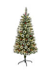 5 Foot Frosted Swiss Pine Artificial Christmas Tree with 200 Clear LED Lights and Berries