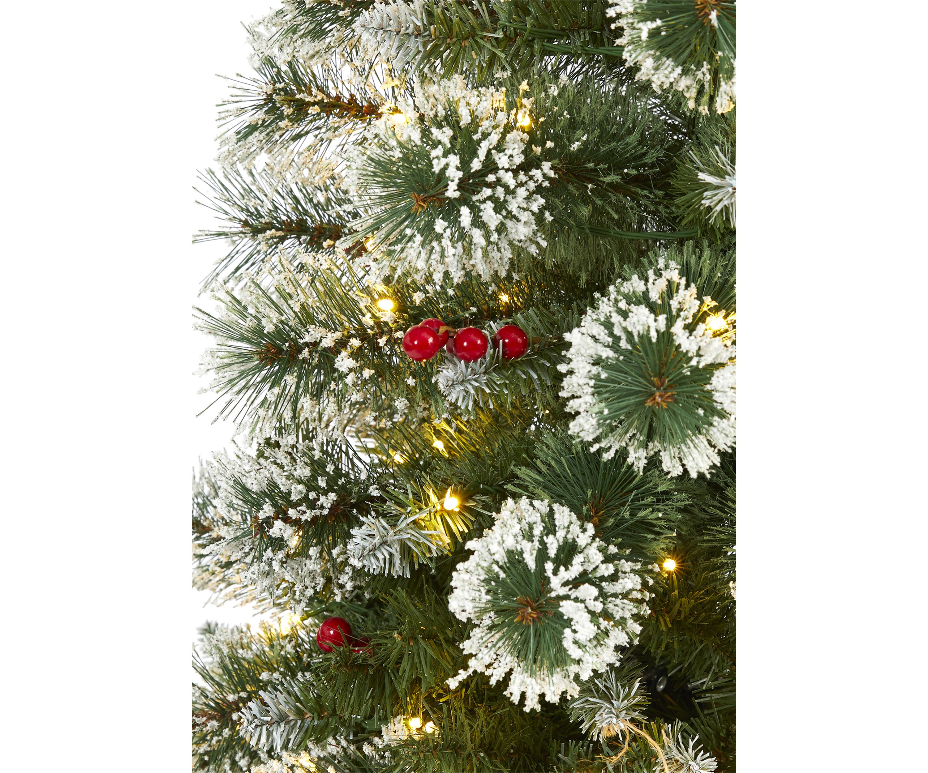 5 Foot Frosted Swiss Pine Artificial Christmas Tree with 200 Clear LED Lights and Berries