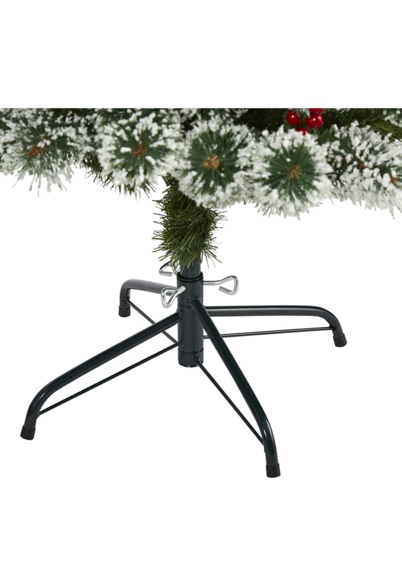 5 Foot Frosted Swiss Pine Artificial Christmas Tree with 200 Clear LED Lights and Berries