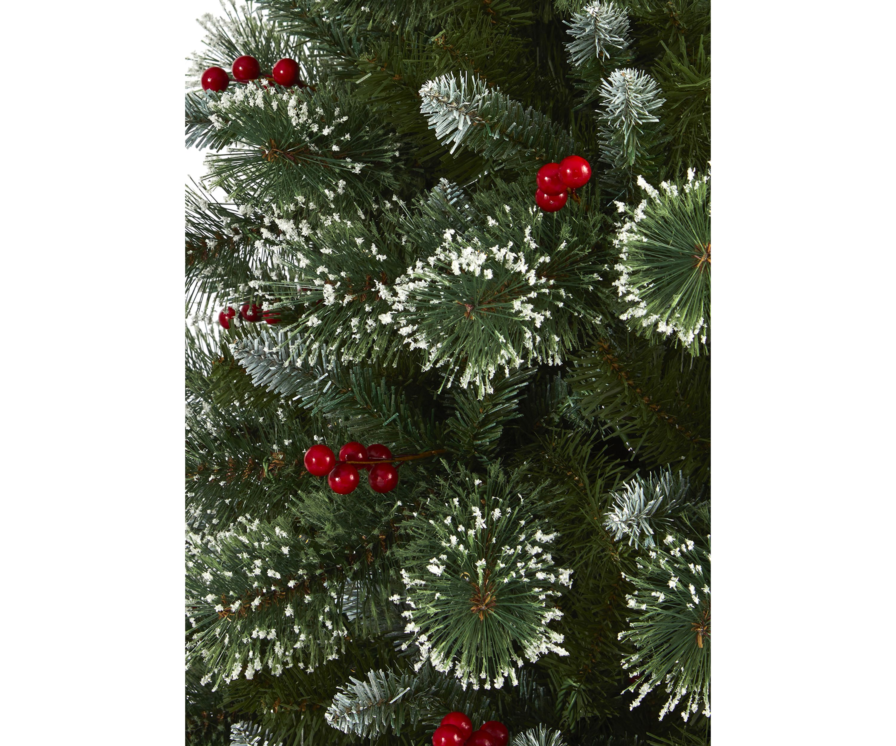 6 Foot Frosted Swiss Pine Artificial Christmas Tree with 300 Clear LED Lights and Berries