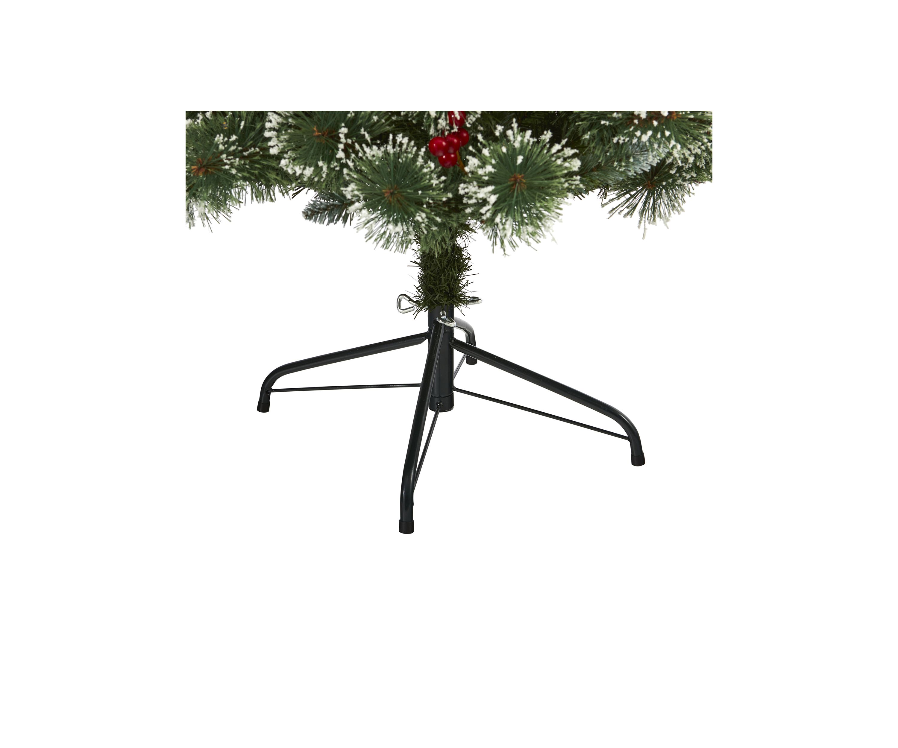 6 Foot Frosted Swiss Pine Artificial Christmas Tree with 300 Clear LED Lights and Berries