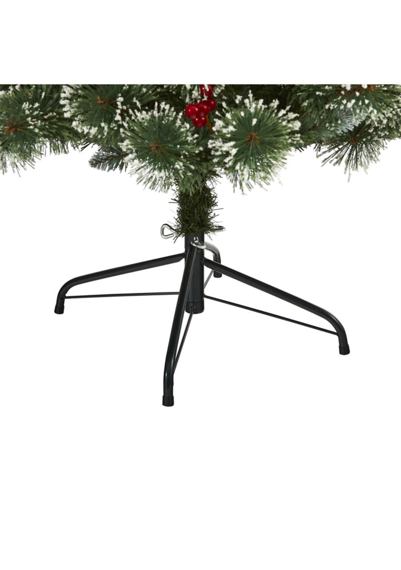 6 Foot Frosted Swiss Pine Artificial Christmas Tree with 300 Clear LED Lights and Berries