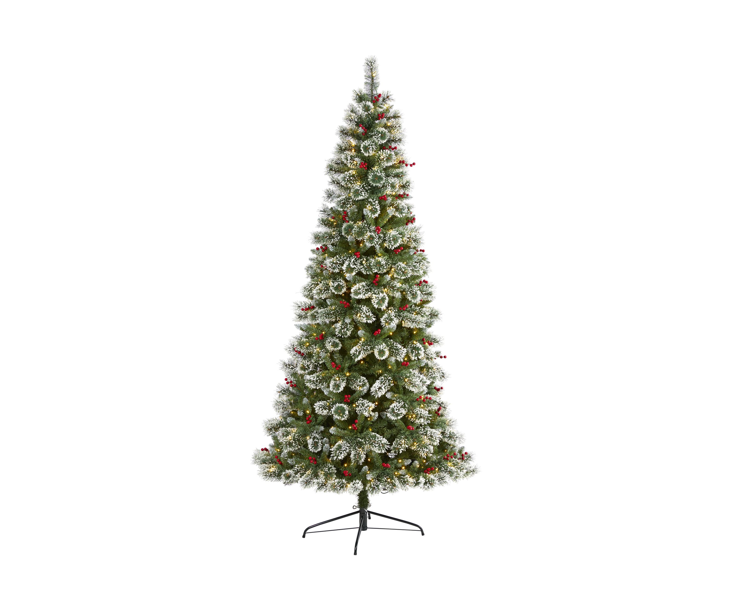 8 Foot Frosted Swiss Pine Artificial Christmas Tree with 550 Clear LED Lights and Berries