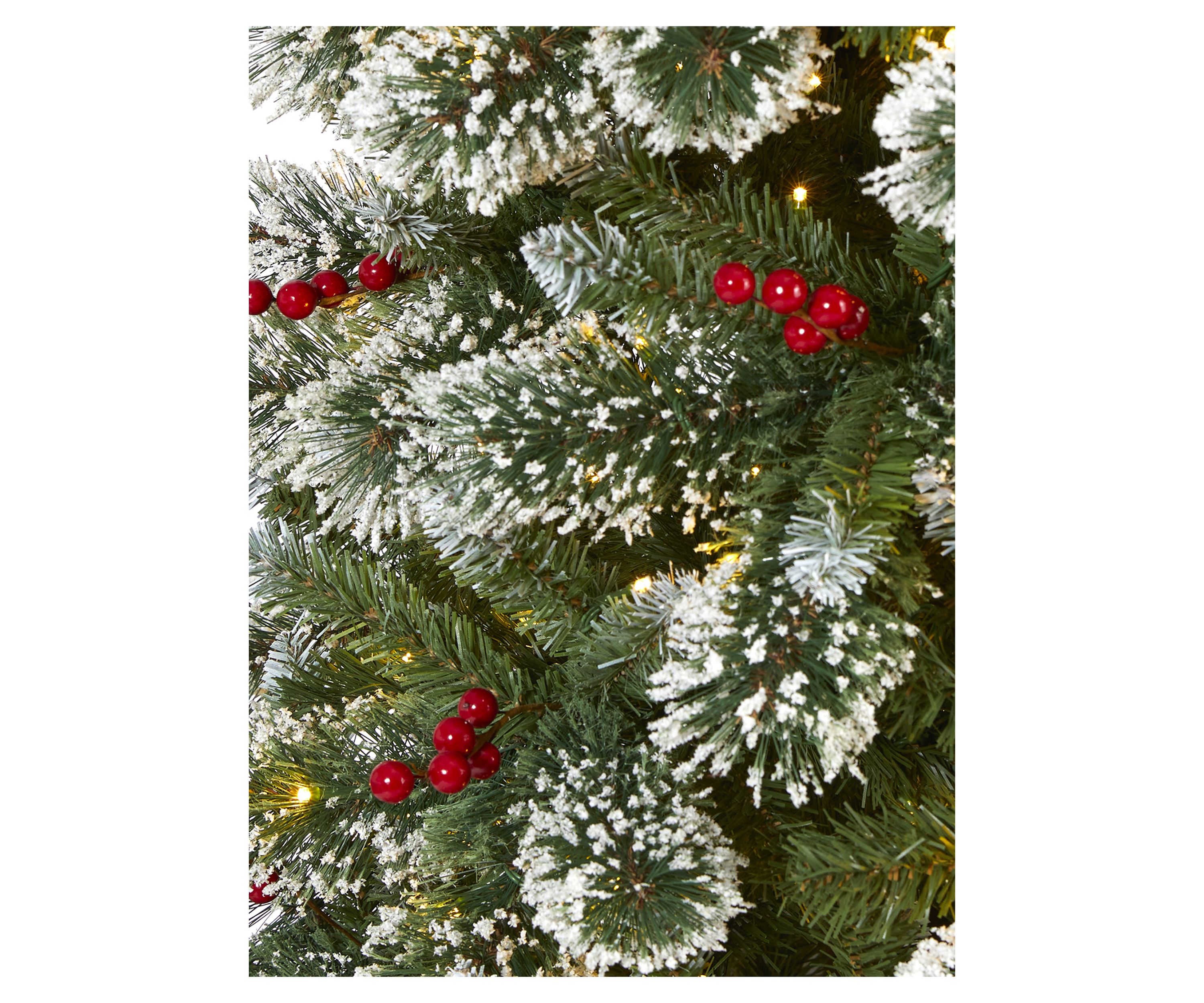 8 Foot Frosted Swiss Pine Artificial Christmas Tree with 550 Clear LED Lights and Berries