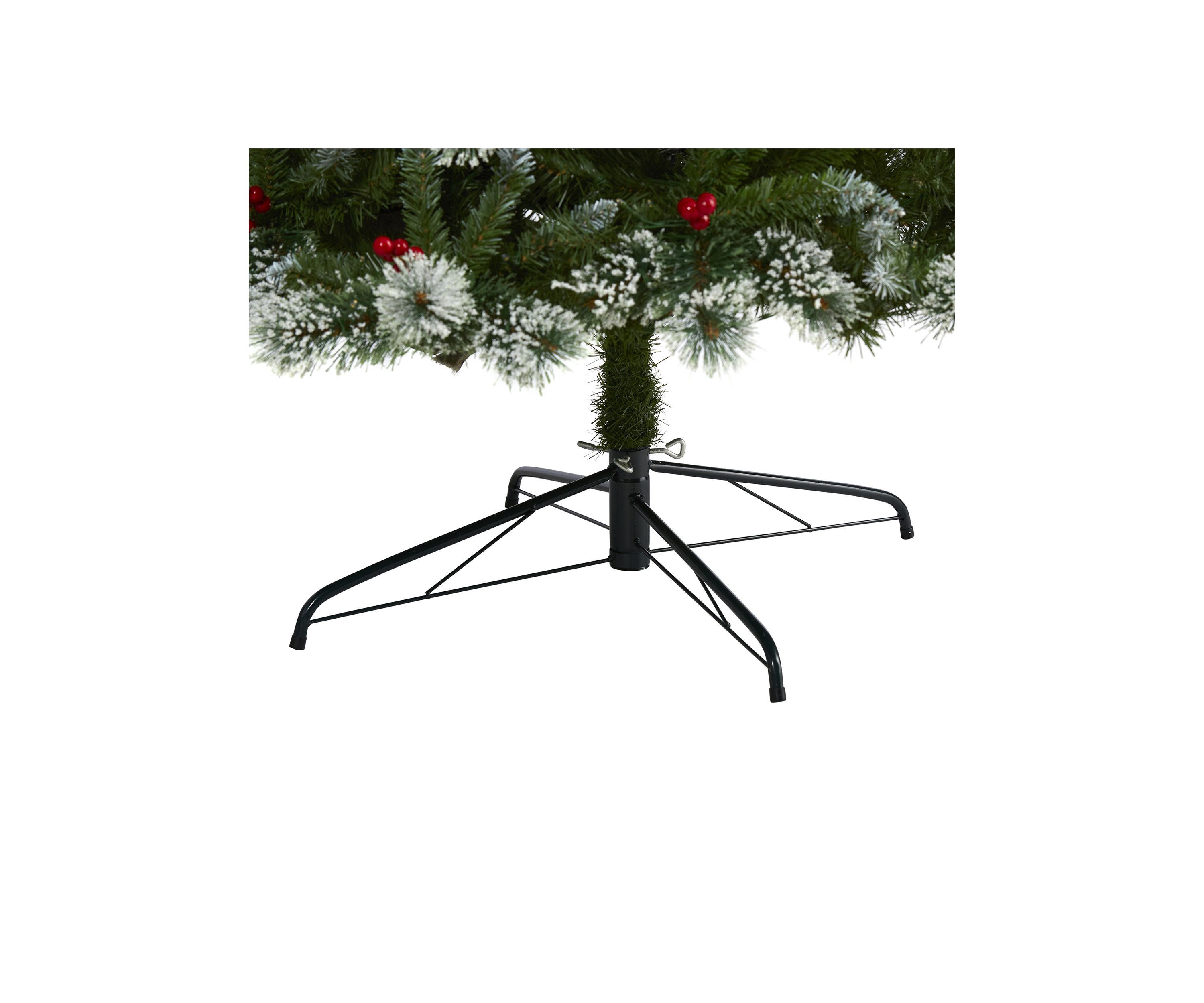 8 Foot Frosted Swiss Pine Artificial Christmas Tree with 550 Clear LED Lights and Berries