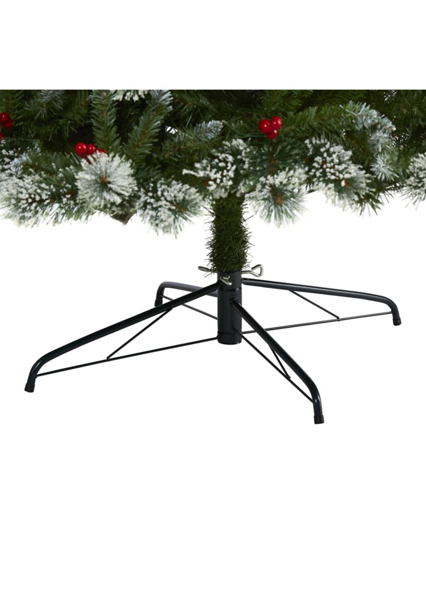 8 Foot Frosted Swiss Pine Artificial Christmas Tree with 550 Clear LED Lights and Berries