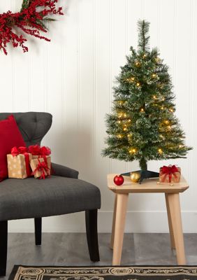 Nearly Natural 3 Foot Wisconsin Slim Snow Tip Pine Artificial Christmas Tree with 50 Clear LED Lights, Green