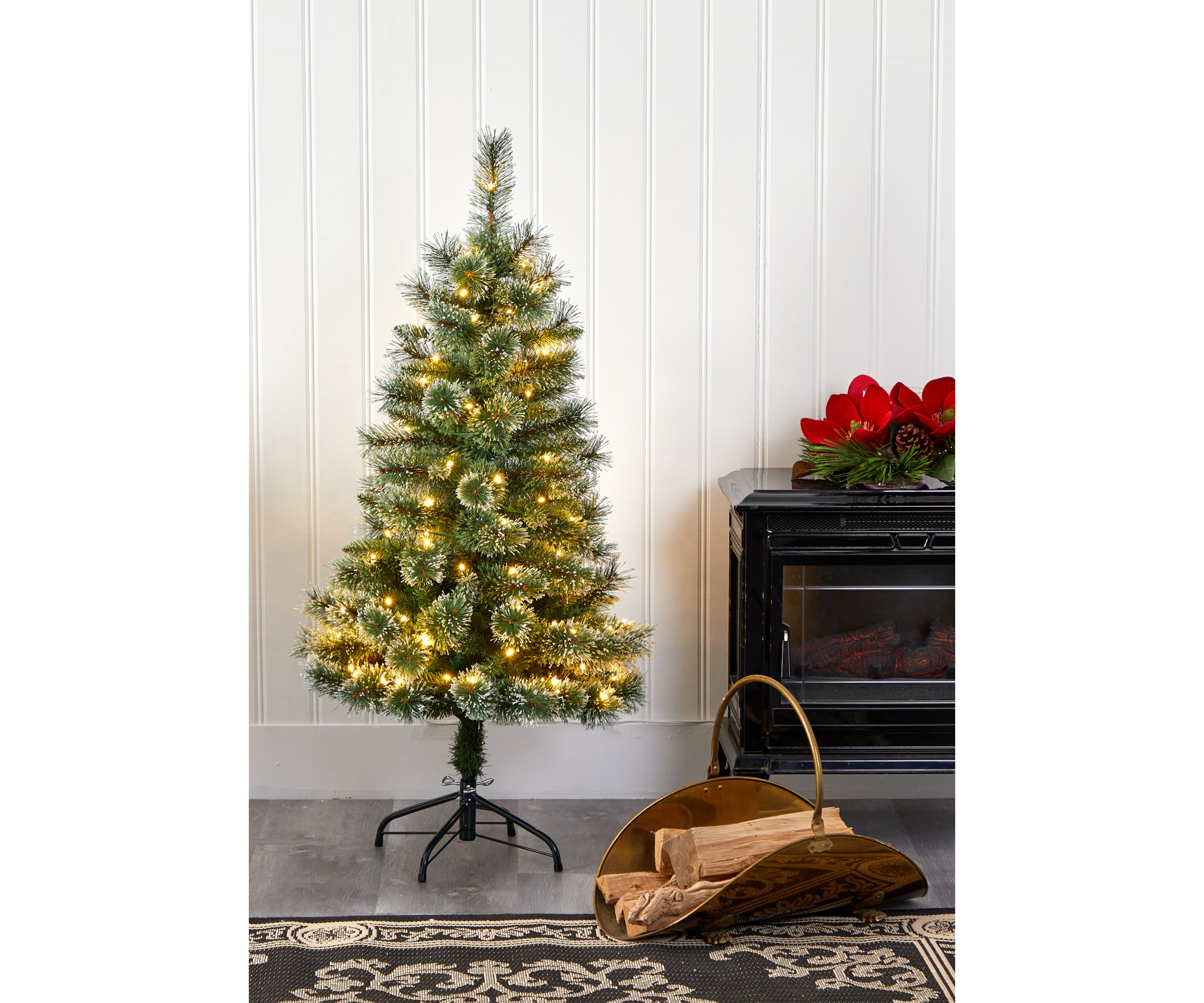 4 Foot Wisconsin Slim Snow Tip Pine Artificial Christmas Tree with 100 Clear LED Light