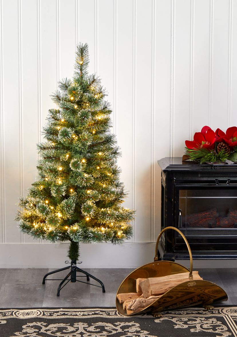 4 Foot Wisconsin Slim Snow Tip Pine Artificial Christmas Tree with 100 Clear LED Light