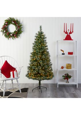 Foot Wisconsin Slim Snow Tip Pine Artificial Christmas Tree with Clear LED Lights
