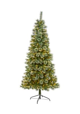 Nearly Natural 7 Foot Wisconsin Slim Snow Tip Pine Artificial Christmas Tree with 400 Clear LED Lights, Green -  0192897240826