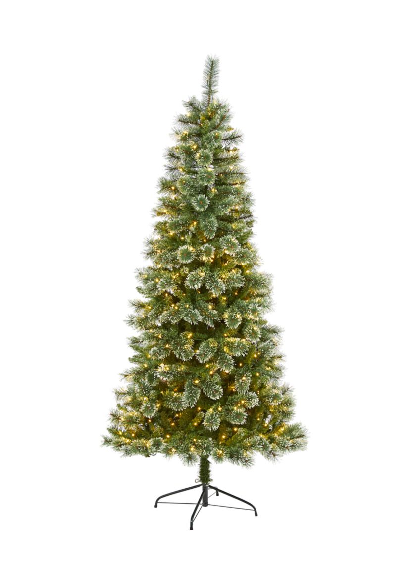 7 Foot Wisconsin Slim Snow Tip Pine Artificial Christmas Tree with 400 Clear LED Lights