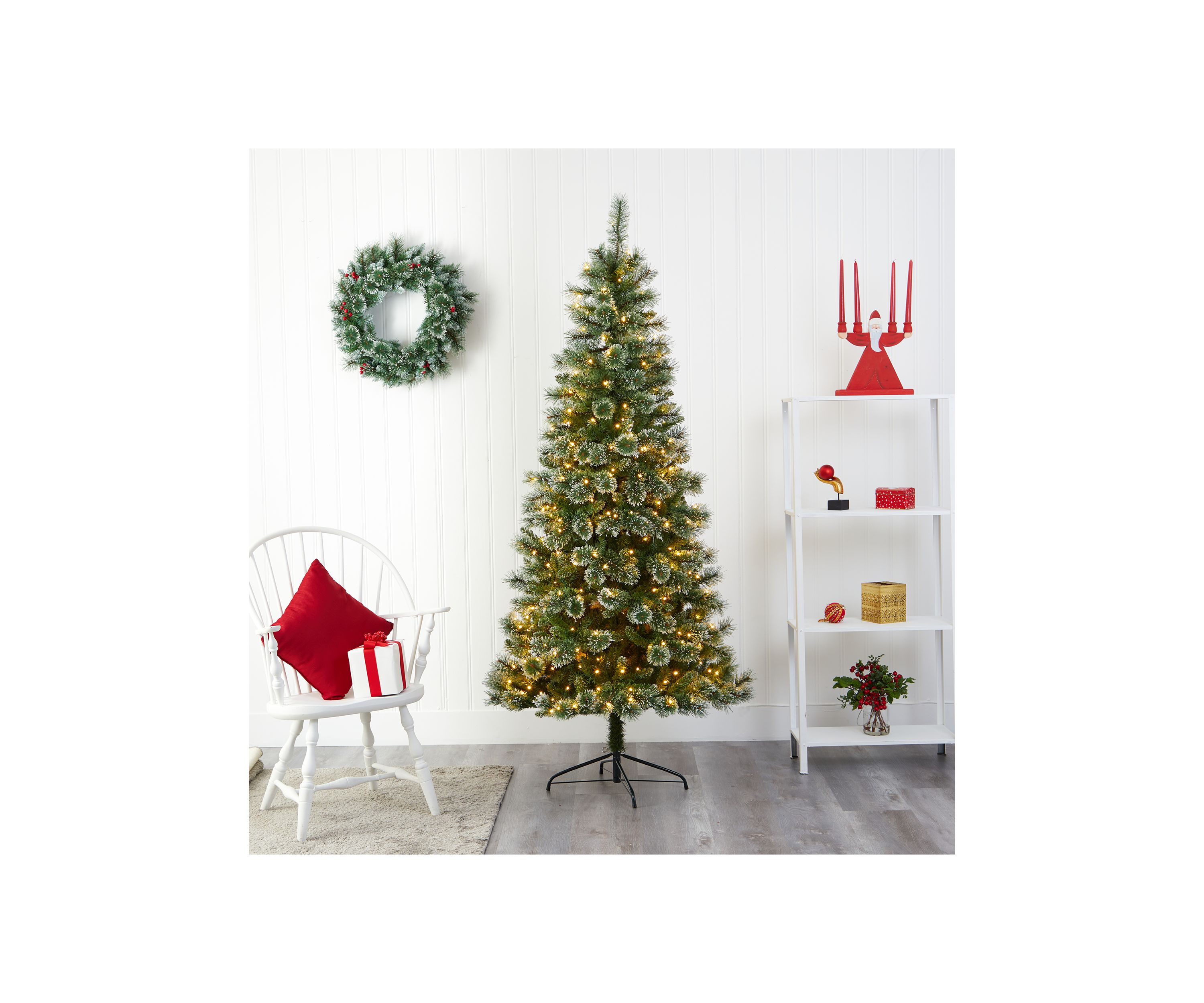 7 Foot Wisconsin Slim Snow Tip Pine Artificial Christmas Tree with 400 Clear LED Lights