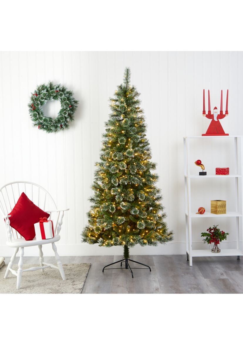 7 Foot Wisconsin Slim Snow Tip Pine Artificial Christmas Tree with 400 Clear LED Lights