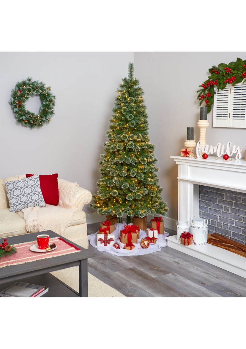 7 Foot Wisconsin Slim Snow Tip Pine Artificial Christmas Tree with 400 Clear LED Lights