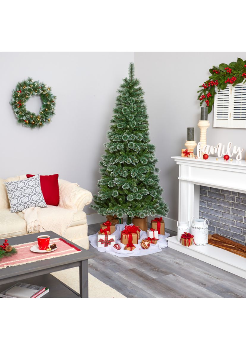 7 Foot Wisconsin Slim Snow Tip Pine Artificial Christmas Tree with 400 Clear LED Lights