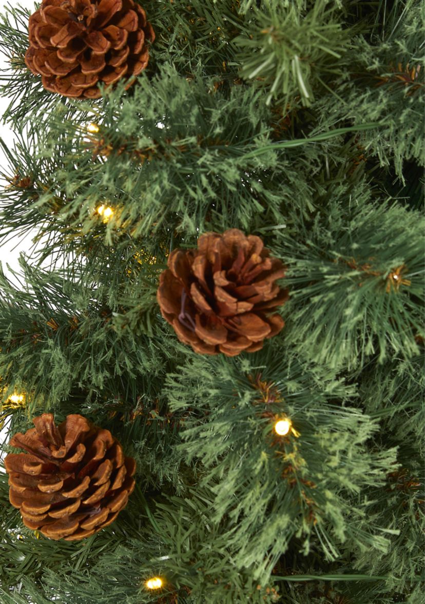 3 Foot White Mountain Pine Artificial Christmas Tree with 50 Clear LED Lights and Pine Cones