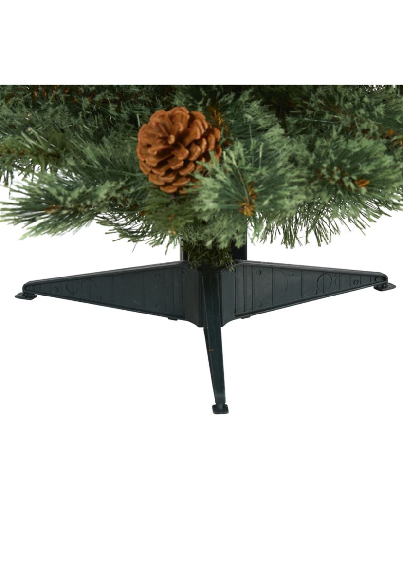 3 Foot White Mountain Pine Artificial Christmas Tree with 50 Clear LED Lights and Pine Cones