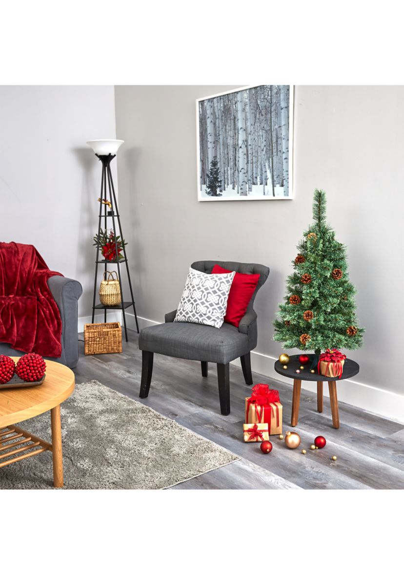 3 Foot White Mountain Pine Artificial Christmas Tree with 50 Clear LED Lights and Pine Cones
