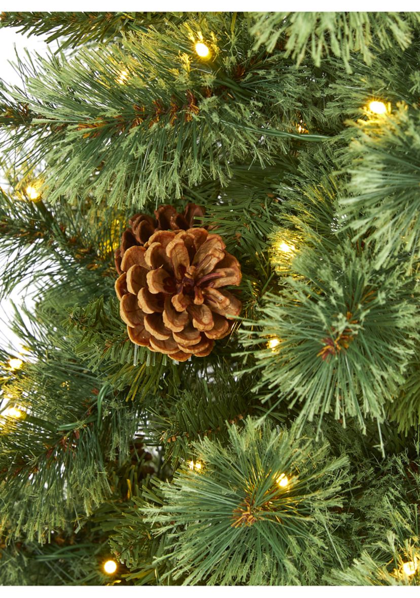 5 Foot White Mountain Pine Artificial Christmas Tree with 200 Clear LED Lights and Pine Cones