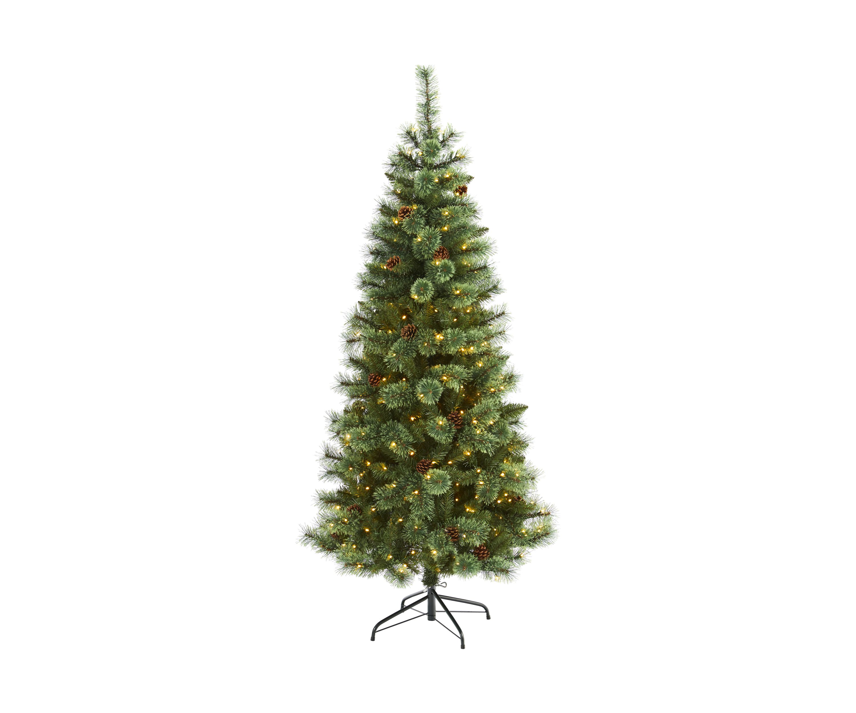 6 Foot White Mountain Pine Artificial Christmas Tree with 300 Clear LED Lights and Pine Cones