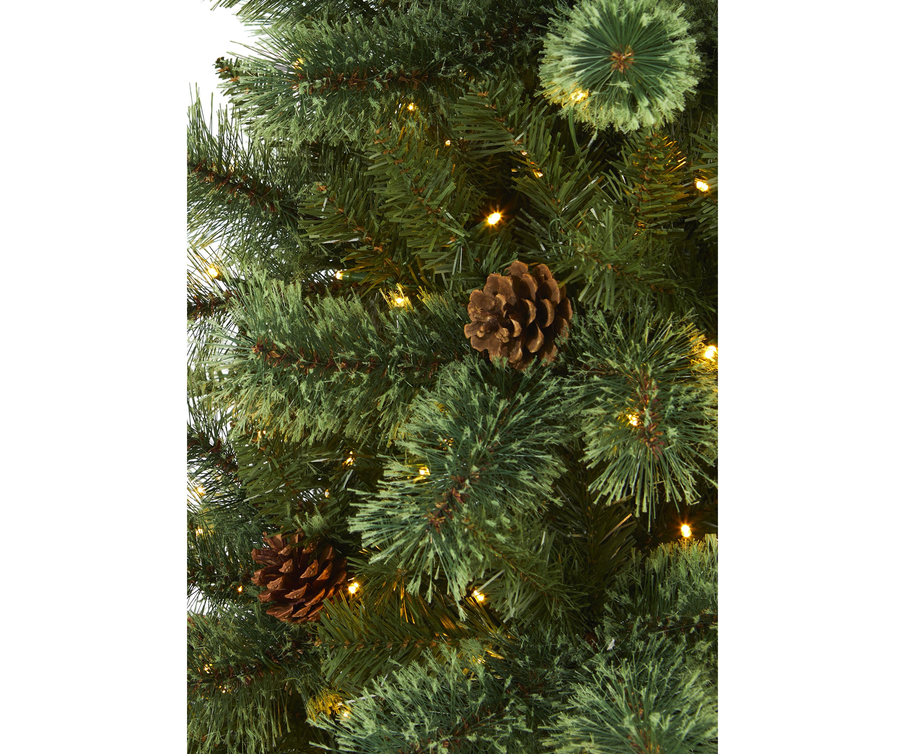 6 Foot White Mountain Pine Artificial Christmas Tree with 300 Clear LED Lights and Pine Cones