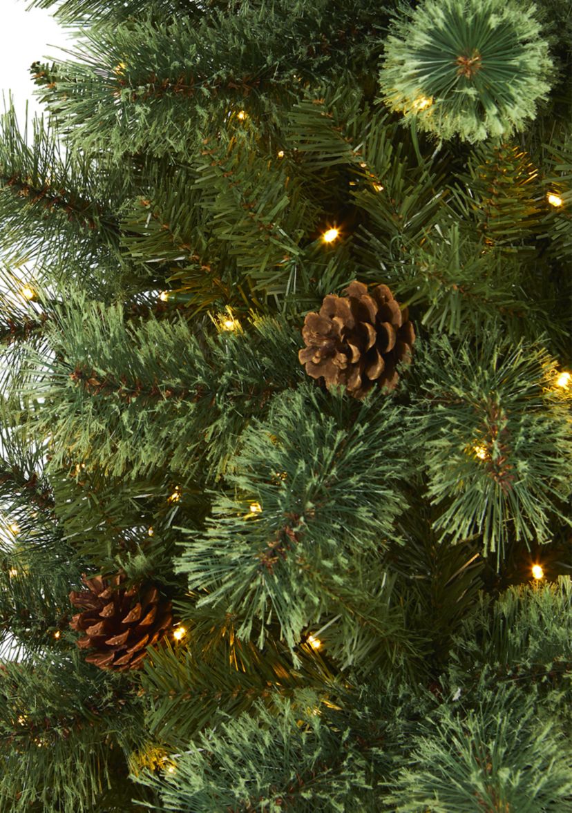 6 Foot White Mountain Pine Artificial Christmas Tree with 300 Clear LED Lights and Pine Cones