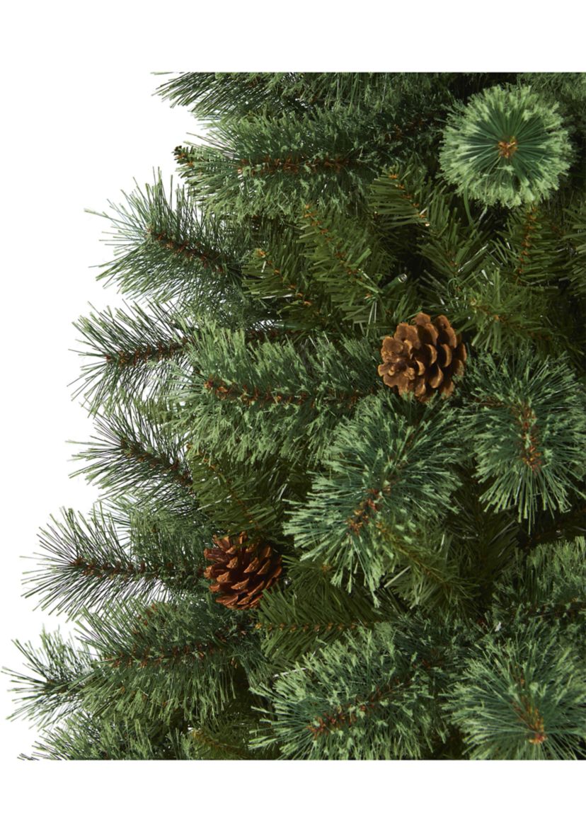 6 Foot White Mountain Pine Artificial Christmas Tree with 300 Clear LED Lights and Pine Cones