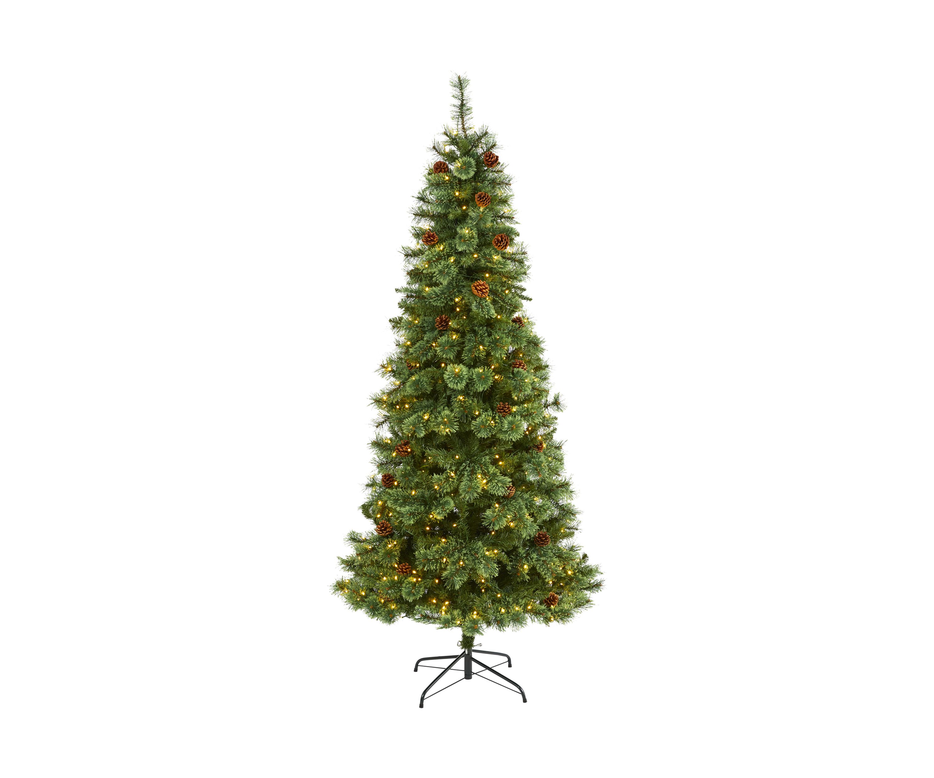 7 Foot White Mountain Pine Artificial Christmas Tree with 400 Clear LED Lights and Pine Cones