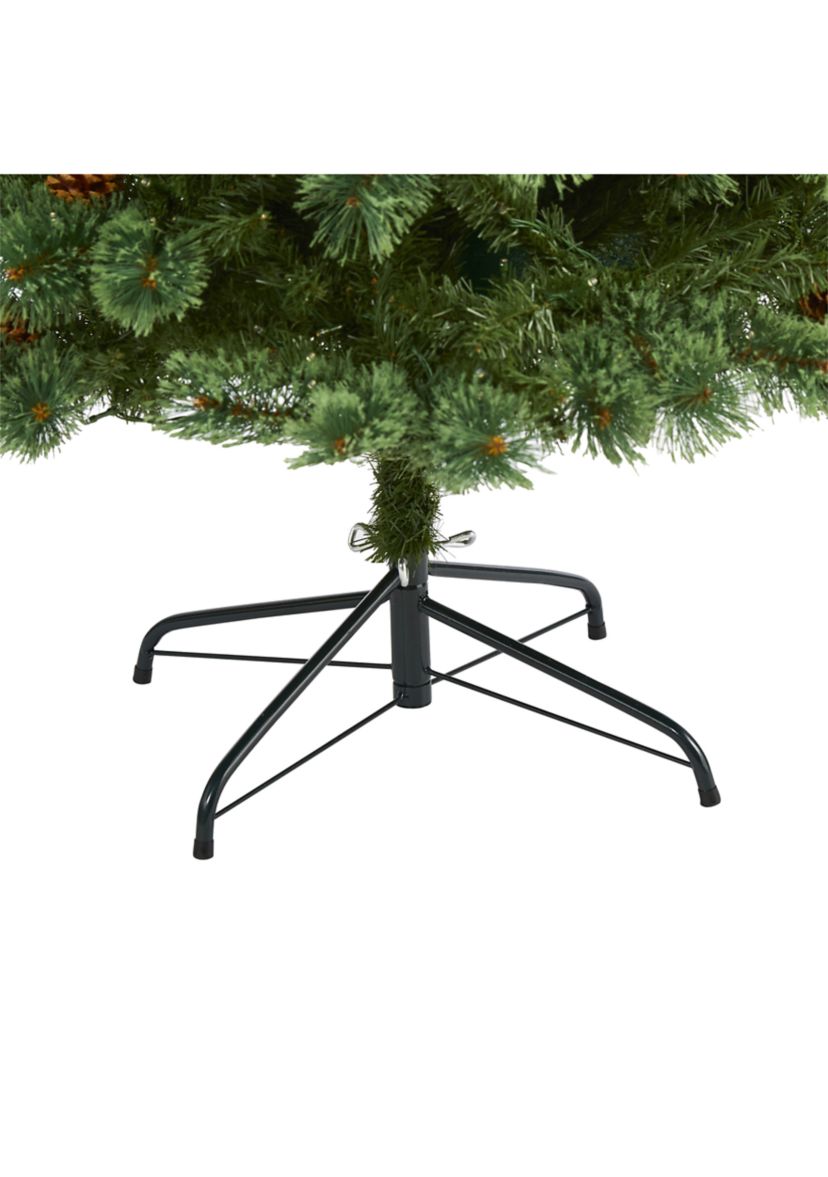 7 Foot White Mountain Pine Artificial Christmas Tree with 400 Clear LED Lights and Pine Cones