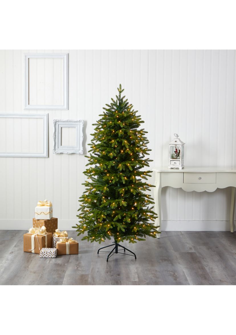 6 Foot Belgium Fir “Natural Look” Artificial Christmas Tree with 300 Clear LED Lights