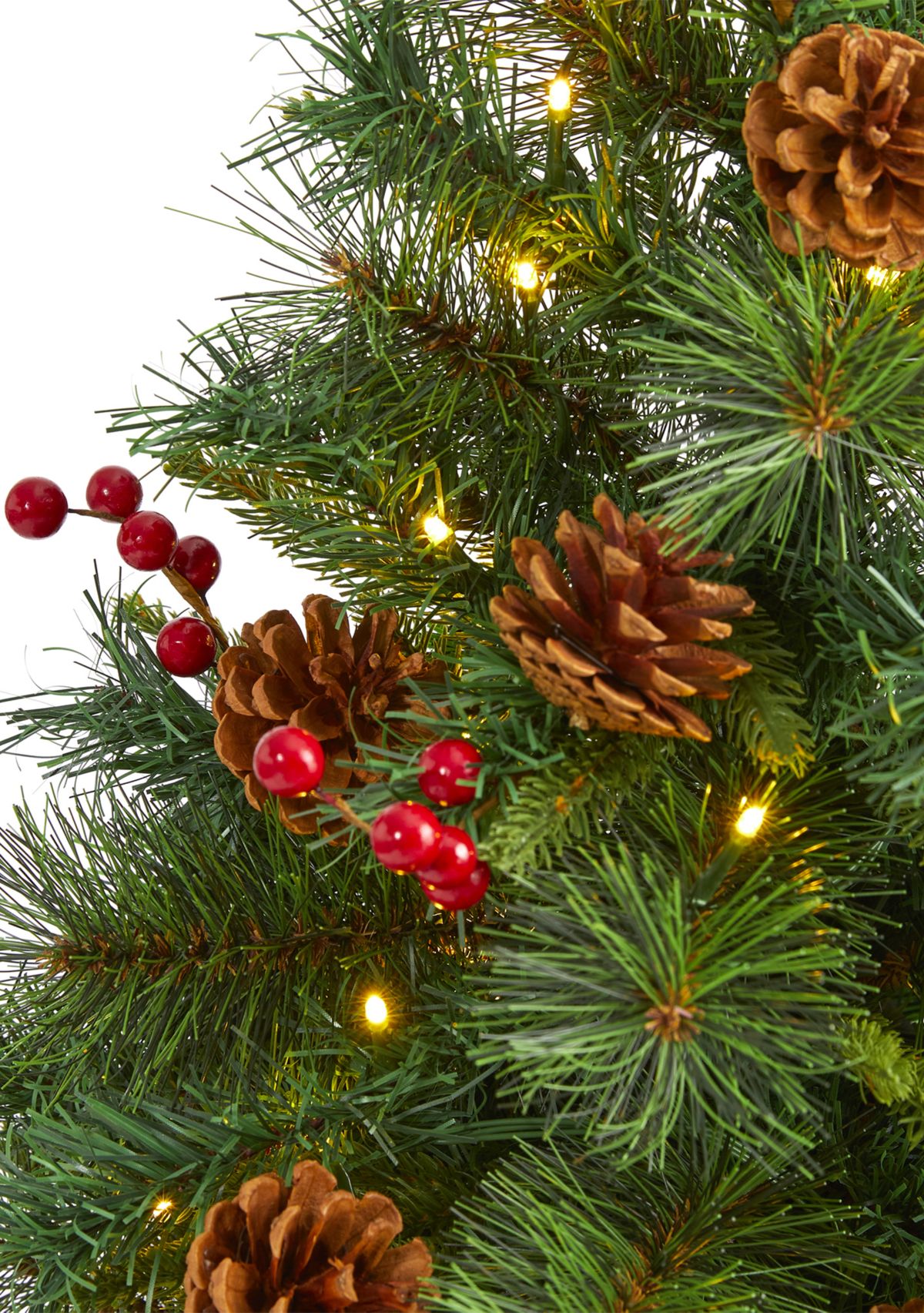 4 Foot Mixed Pine Artificial Christmas Tree with 100 Clear LED Lights, Pine Cones and Berries