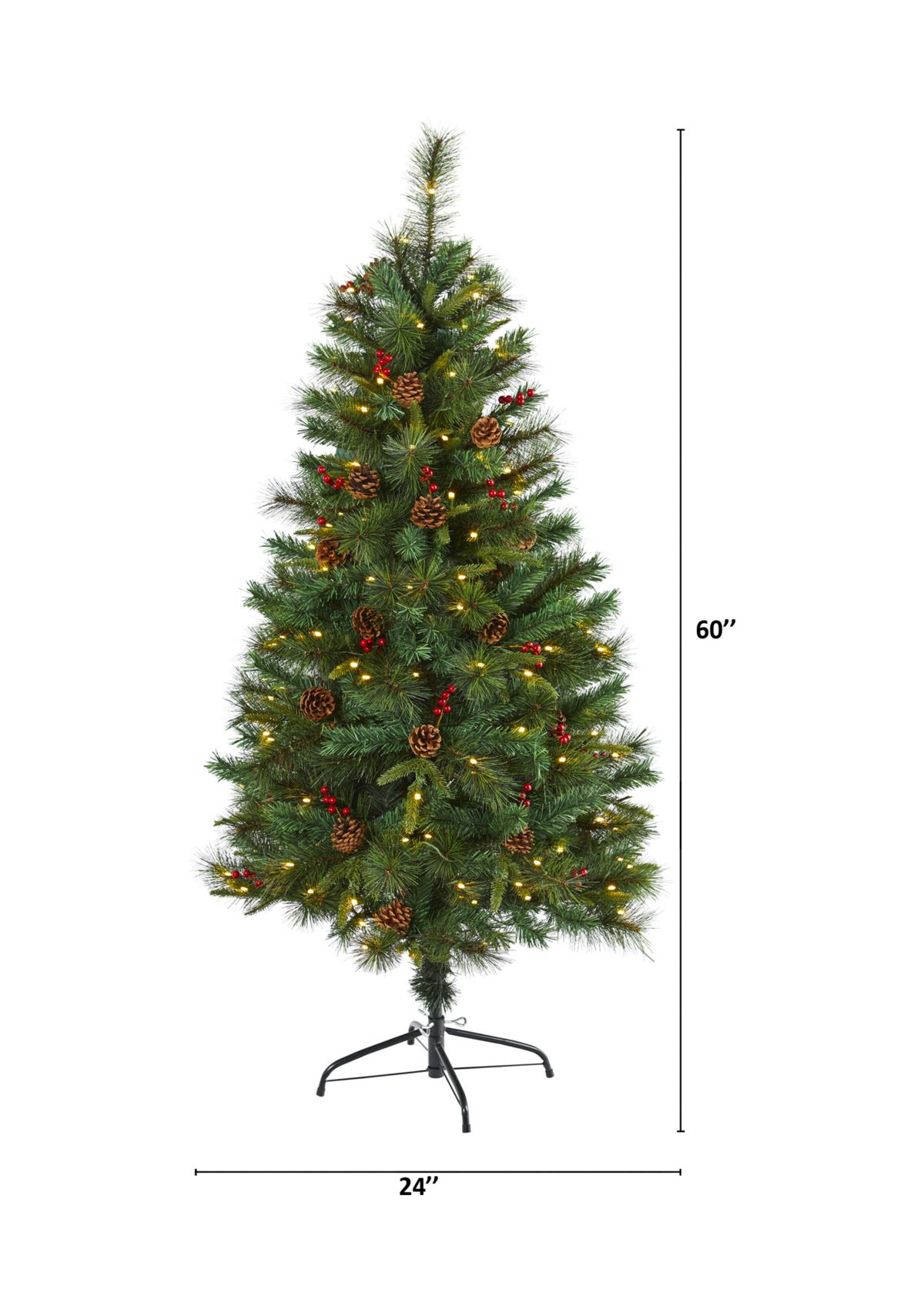 5 Foot Mixed Pine Artificial Christmas Tree with 150 Clear LED Lights, Pine Cones and Berries