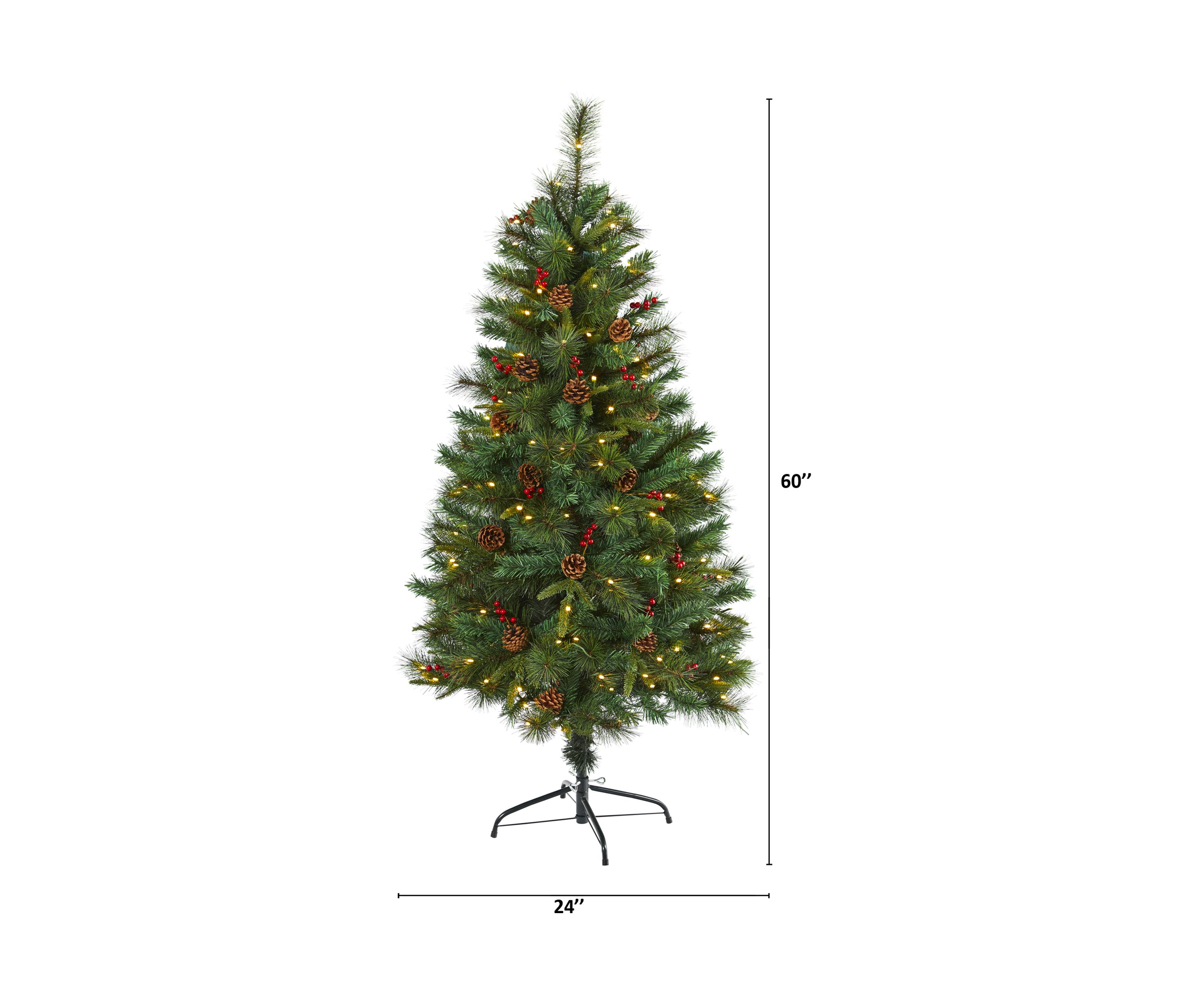 5 Foot Mixed Pine Artificial Christmas Tree with 150 Clear LED Lights, Pine Cones and Berries