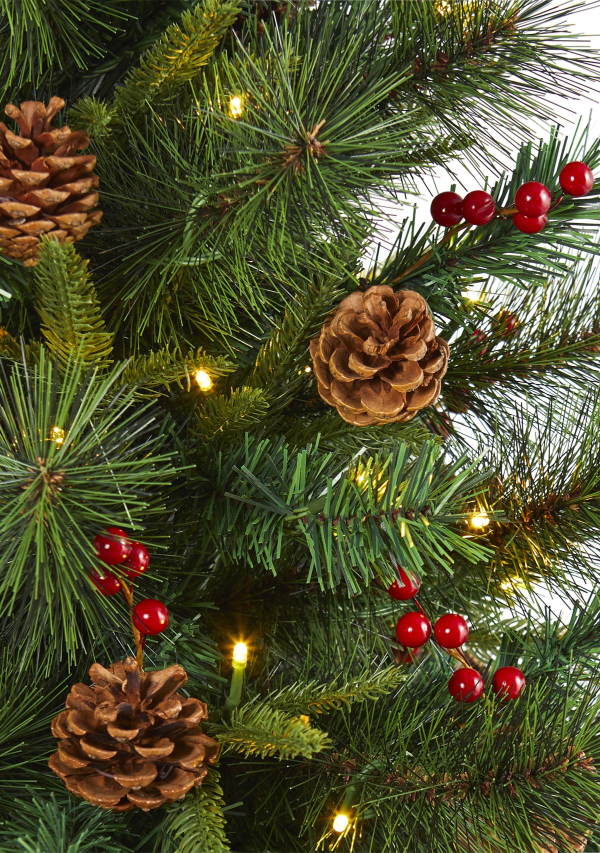 5 Foot Mixed Pine Artificial Christmas Tree with 150 Clear LED Lights, Pine Cones and Berries