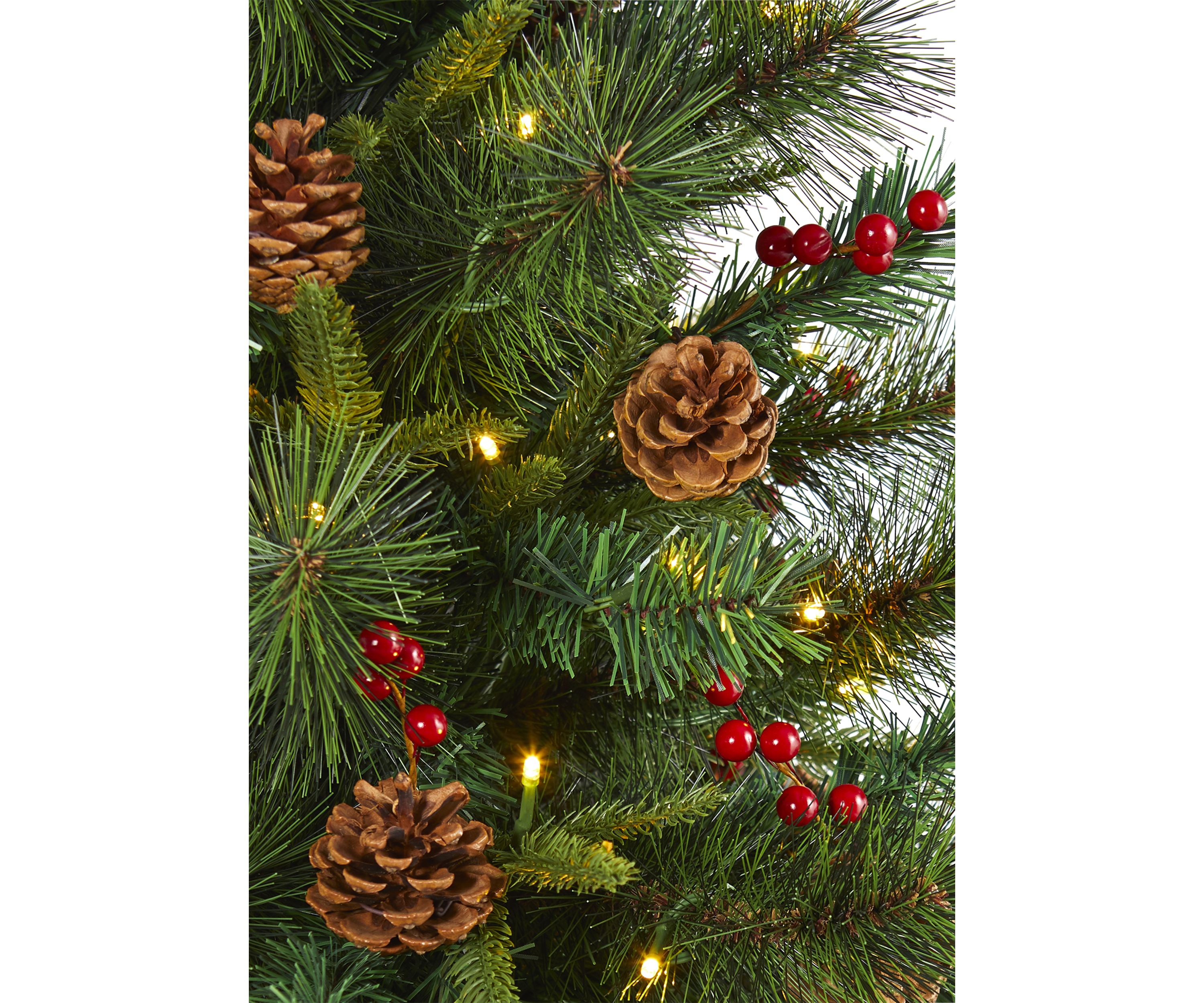 5 Foot Mixed Pine Artificial Christmas Tree with 150 Clear LED Lights, Pine Cones and Berries