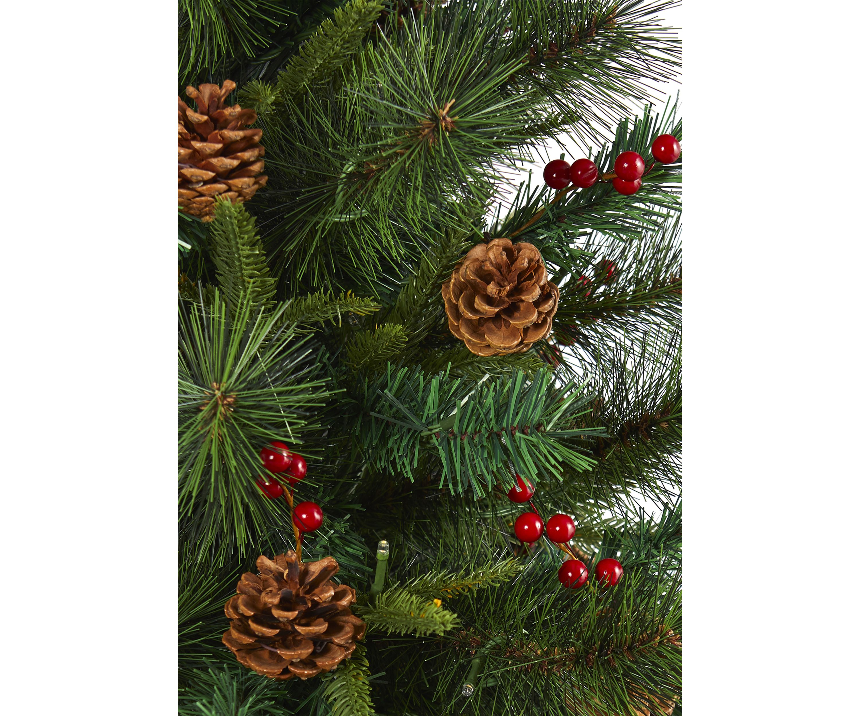 5 Foot Mixed Pine Artificial Christmas Tree with 150 Clear LED Lights, Pine Cones and Berries